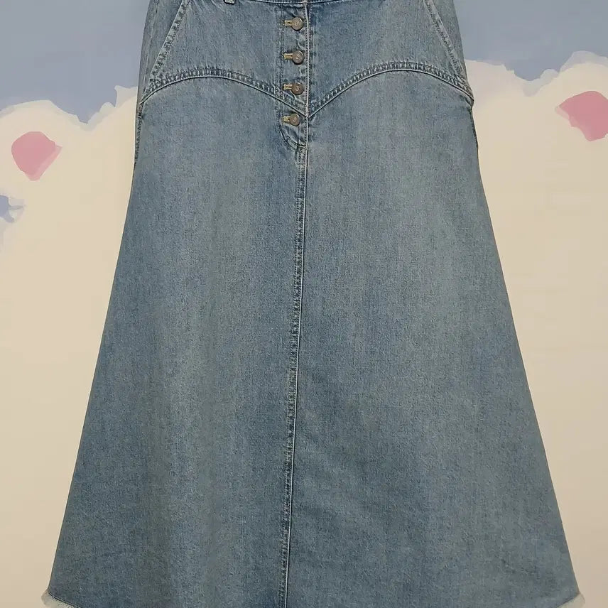 [BUNJANG] Lucky Chouette A-Line Denim Long Skirt Blue / (36) 럭키슈에뜨 A라인 데님 롱스커트 청치마