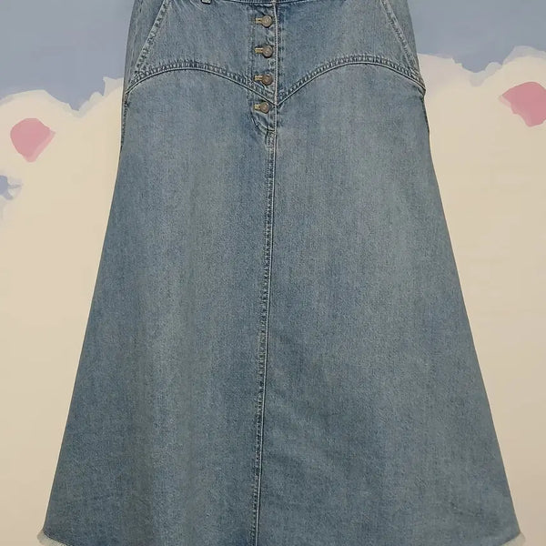 [BUNJANG] Lucky Chouette A-Line Denim Long Skirt Blue / (36) 럭키슈에뜨 A라인 데님 롱스커트 청치마