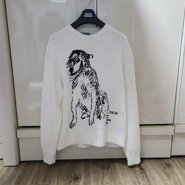 [BUNJANG] Dior Animal Knit Sweatshirt Jacket / 디올 니트 애니멀 반팔티 맨투맨자켓