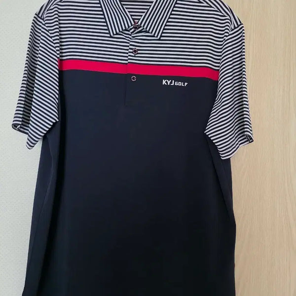 [BUNJANG] KYJ GOLF Men's Navy Stripe Polo Shirt (Size 105) / KYJ GOLF 남성 골프웨어 네이비 스트라이프 폴로티