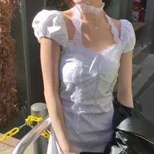 [BUNJANG] White Lace Tie Scarf Dress Set / (새상품) 레이스 타이 스카프 세트 화이트 원피스