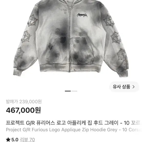 [BUNJANG] Project GR Furious Applique Hood Zip-Up Grey / 프로젝트 gr 퓨리어스 후드집업 꼬르소꼬모 2 프로젝트지알