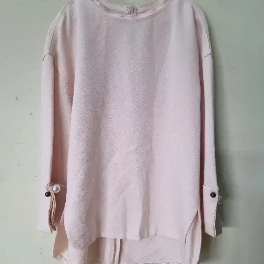 [BUNJANG] Browns Pearl Button Blouse Pink / 브라운스 55-66기본 셔츠 핑크색 진주 단추