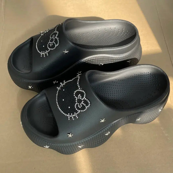 [BUNJANG] Cubic Platform Cushion Slippers Black / 키치 큐빅 플랫폼 쿠션 슬리퍼 235-240 블랙