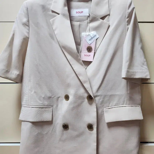 [BUNJANG] SOUP Double Button Short Sleeve Jacket Beige Size 55 / (새상품)SOUP 반팔 더블 버튼 자켓 베이지 55