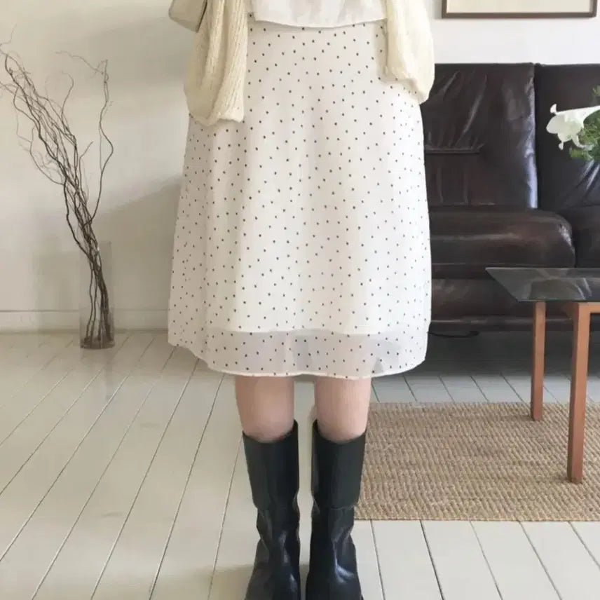 [BUNJANG] Amoroso Dot Chiffon Banding Midi Skirt / 에이블리 아모로소 크림 도트 쉬폰 밴딩 미디 스커트