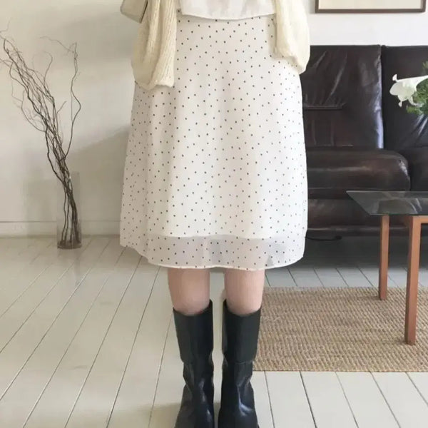 [BUNJANG] Amoroso Dot Chiffon Banding Midi Skirt / 에이블리 아모로소 크림 도트 쉬폰 밴딩 미디 스커트