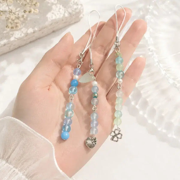 [BUNJANG] Blue Bead Keychain with Heart and Butterfly Charms / 비즈 키링 하늘색 하트 나비