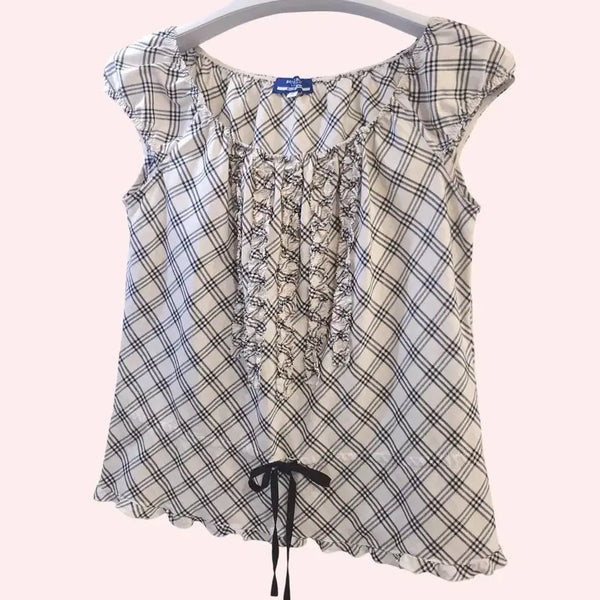 [BUNJANG] Burberry Blue Label Check Frill Ribbon Blouse / Berberry 버버리 블루라벨 체크 프릴 리본 블라우스