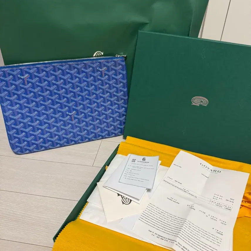 [BUNJANG] Goyard Clutch MM Blue Leather Clutch Bag / 고야드 클러치 블루 mm사이즈(갤러리아 구매)
