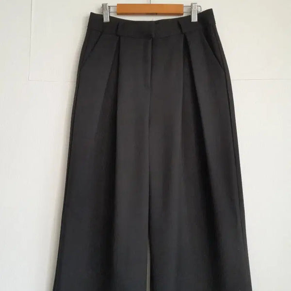 [BUNJANG] Black Double-Pleated Wide Slacks / 블랙맞주름핀턱와이드슬랙스