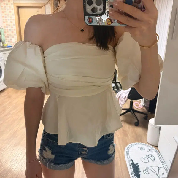 [BUNJANG] Off-Shoulder Puff Blouse - Ivory / 새상품) 오프숄더 퍼프 블라우스 아이보리