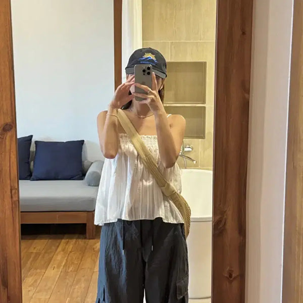 [BUNJANG] Lavien Breeze Shirring Tank Top + Cargo Jogger Pants Set / 라빈브리즈 셔링 나시+카고 조거팬츠