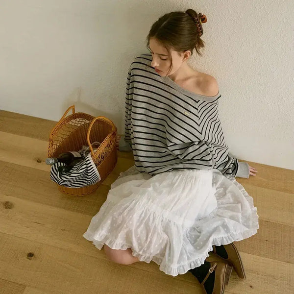 [BUNJANG] Letter From Moon Flower Lace Layered Midi Skirt (White) / 레터프롬문 플라워 레이스 캉캉 미디 스커트 (화이트)