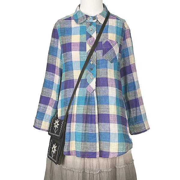[BUNJANG] Vintage Linen Blend Wood Button Shirt / 일본빈티지 우드믹스버튼 린넨혼방 포켓레이스소매 셔츠티 모리걸갸루y2k히피에스닉