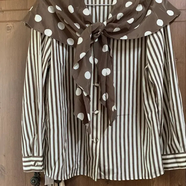 [BUNJANG] Vintage Japanese Dot Stripe Cape Blouse / 일본 빈티지 케이프 블라우스
