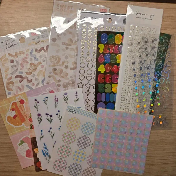 [BUNJANG] Sticker Bundle Set (Numbers, Alphabets, Ribbons, Flowers) / 다꾸 스티커 일괄 (숫자, 알파벳, 리본, 꽃)