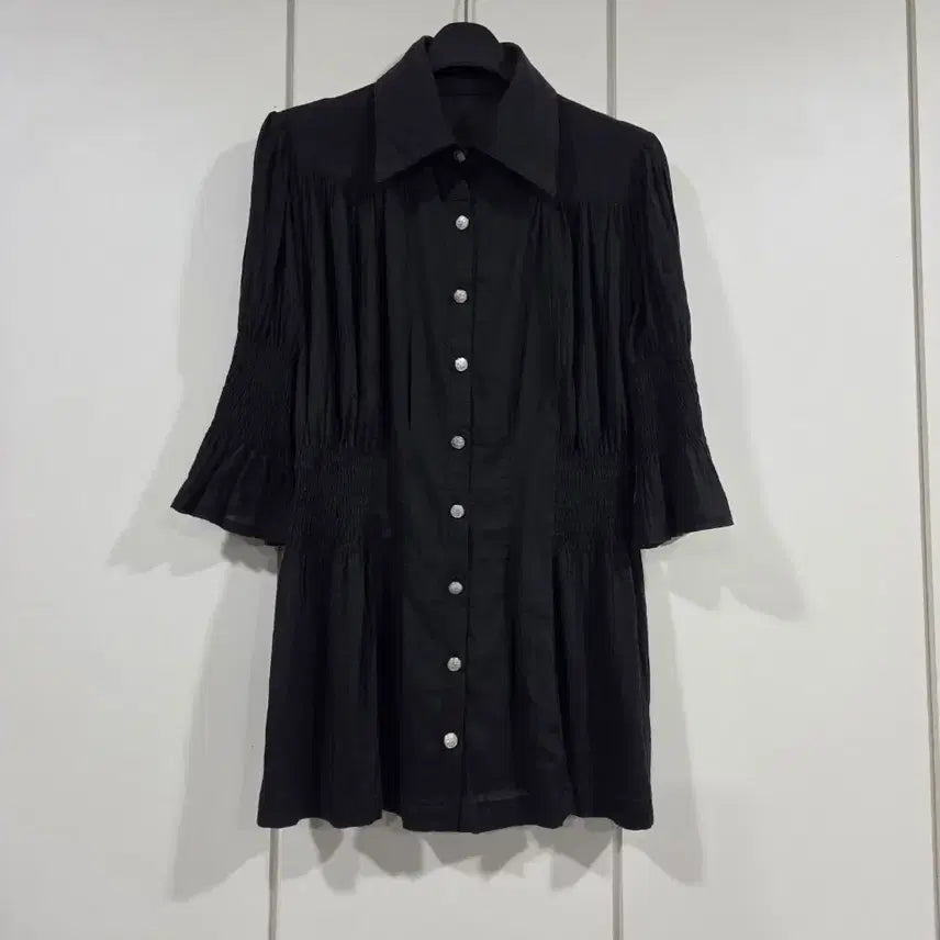 [BUNJANG] Puff Sleeve Black Blouse Shirt / 퍼프 소매 블랙 블라우스 셔츠