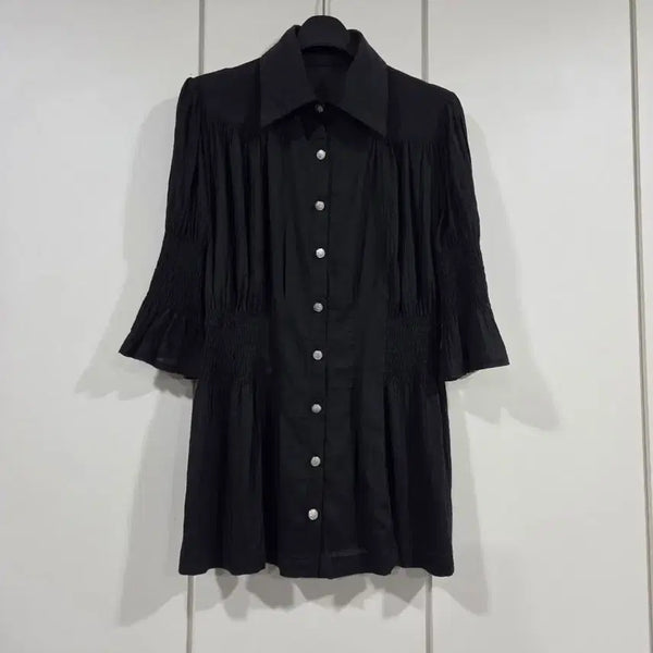 [BUNJANG] Puff Sleeve Black Blouse Shirt / 퍼프 소매 블랙 블라우스 셔츠