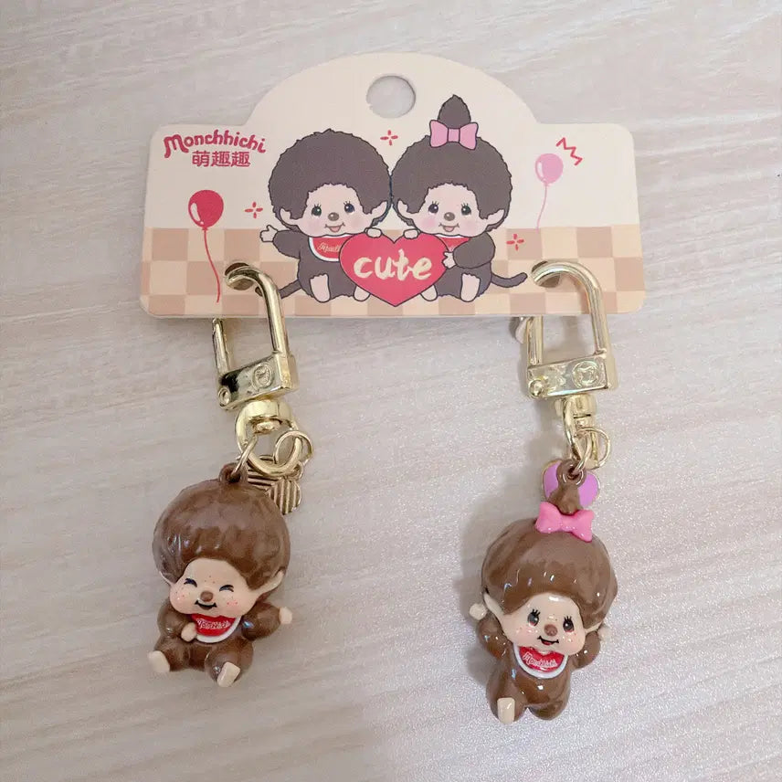 [BUNJANG] Monchhichi Mini Keychain 2-Set PVC Bag Charm Holder / [정품/새상품] 몬치치 미니 키링 2종 세트 PVC 가방고리 키홀더