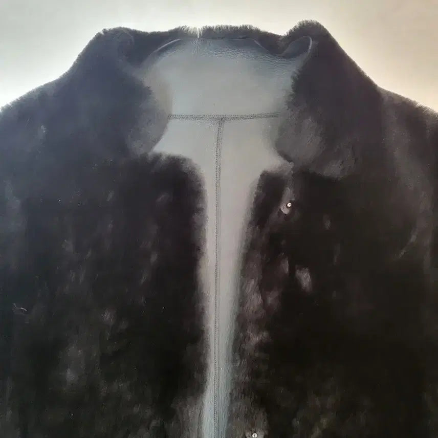 [BUNJANG] Black Faux Shearling Lined Leather Biker Jacket / 블랙 리얼 무스탕 코트