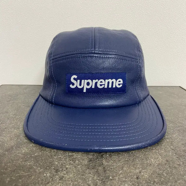 [BUNJANG] Supreme Box Logo Leather Camp Cap Navy / 슈프림 박스로고 캠프캡 모자 레더 네이비