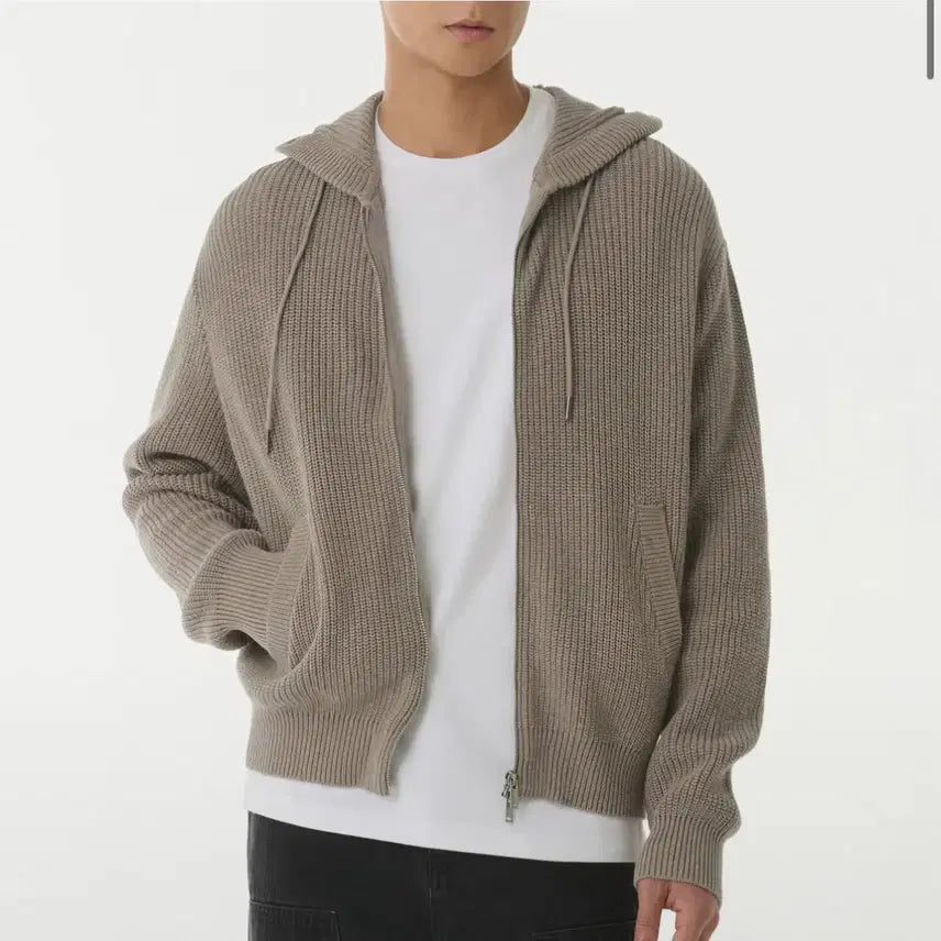 [BUNJANG] Musinsa Standard Ribbed Knit Hooded Zip-Up Header Beige XL / 리브드 니트 후디드 집업 [헤더 베이지] XL 무신사스탠다드 후드집업