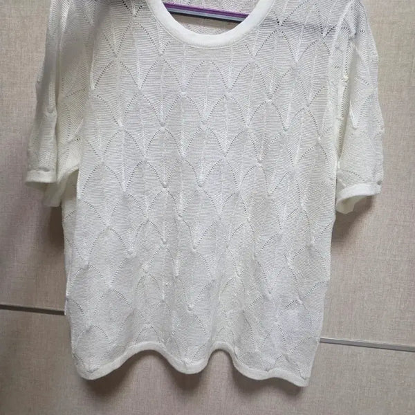 [BUNJANG] White Knit Short Sleeve Top / 화이트니트반팔