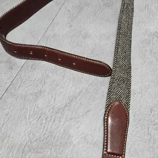 [BUNJANG] Hazzys Leather Trim Plaid Belt / 헤지스 체크무늬 가죽 배색 벨트