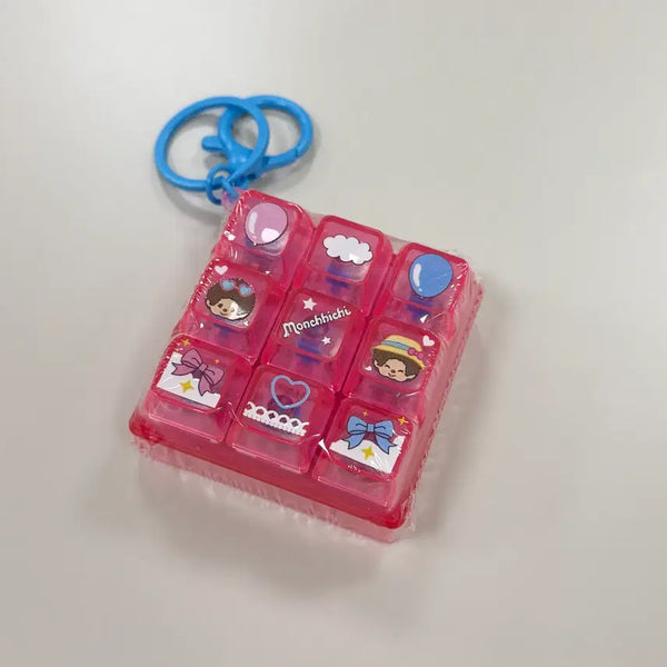 [BUNJANG] Monchhichi Pink 9-Piece Keycap Keychain / [새상품] 몬치치 핑크 9구 키캡키링