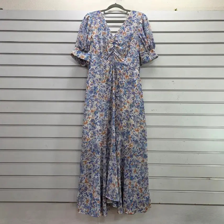 [BUNJANG] Chiffon V-Neck Shirring Long Dress / 쉬폰 V넥 셔링포인트  롱원피스/보물찾기천사