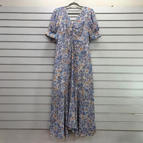 [BUNJANG] Chiffon V-Neck Shirring Long Dress / 쉬폰 V넥 셔링포인트  롱원피스/보물찾기천사