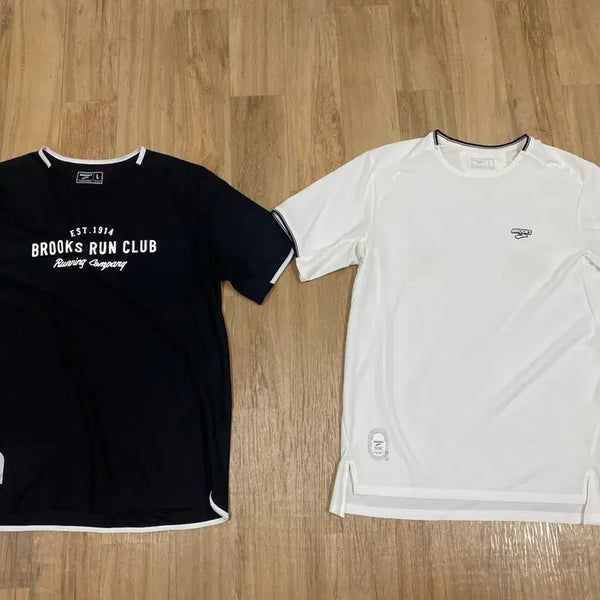 [BUNJANG] Brooks Running Club Short Sleeve T-Shirt Set (Black/White) / 브룩스 러닝 클럽 반팔 티셔츠 블랙/화이트