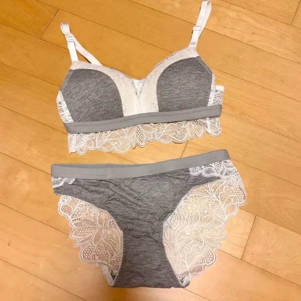 [BUNJANG] Gray Lace Bra Panty Set / 그레이 레이스 브라 팬티 세트
