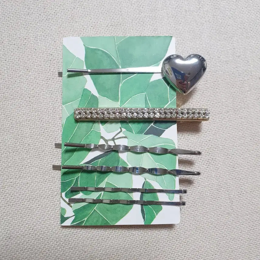 [BUNJANG] Hair Clip Rhinestone Set / 실핀 큐빅 집게핀 일괄 천원