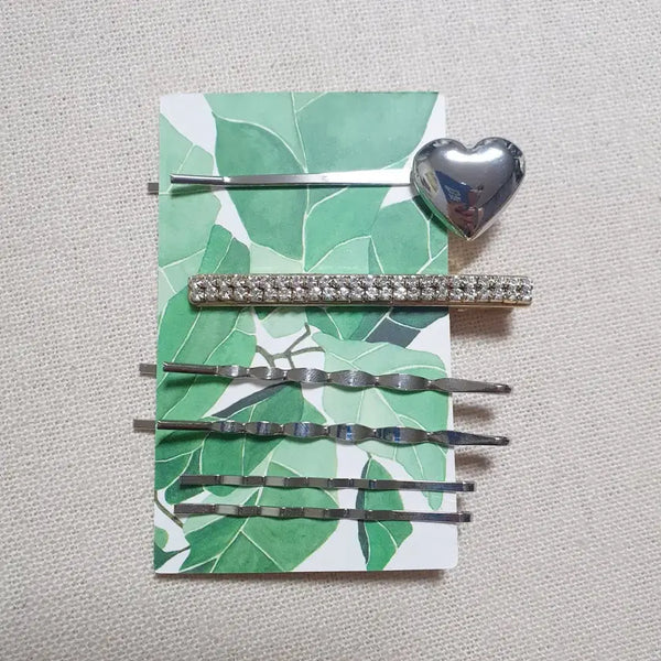 [BUNJANG] Hair Clip Rhinestone Set / 실핀 큐빅 집게핀 일괄 천원