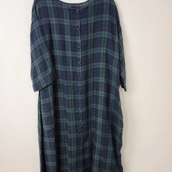 [BUNJANG] Linen Check Long Dress / 린넨 체크 롱 원피스