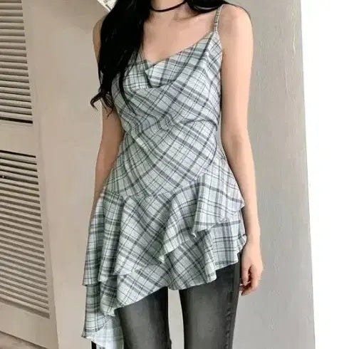 [BUNJANG] Checkered Bustier Midi Dress / 체크 뷔스티에 원피스 새거