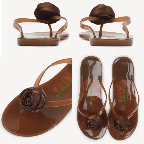[BUNJANG] Greenbutter Rose Clear Flip-Flops Brown (Size 245mm) / 그린버터/ 로즈 클리어 플립플랍(브라운, 시착상품)
