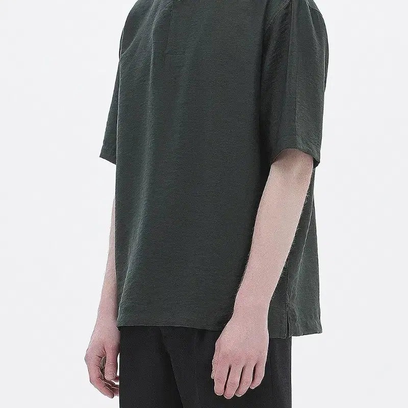 [BUNJANG] Customellow Men's Henry Neck Short Sleeve T-Shirt Green / [100] 커스텀멜로우 코오롱 남자 헨리넥 반팔 티셔츠 그린