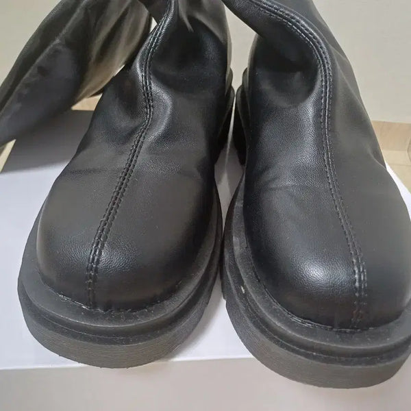 [BUNJANG] Black Leather Tall Boots / 블랙 가죽 롱부츠