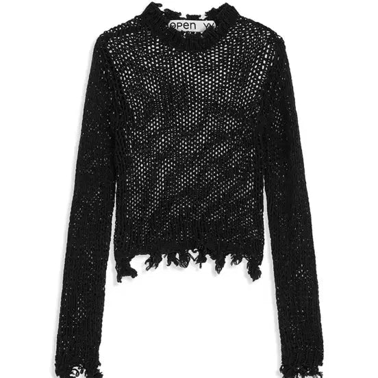 [BUNJANG] Openyy Distressed Crop Knit Black / 오픈와이와이 디스트로이드 크롭 니트 블랙