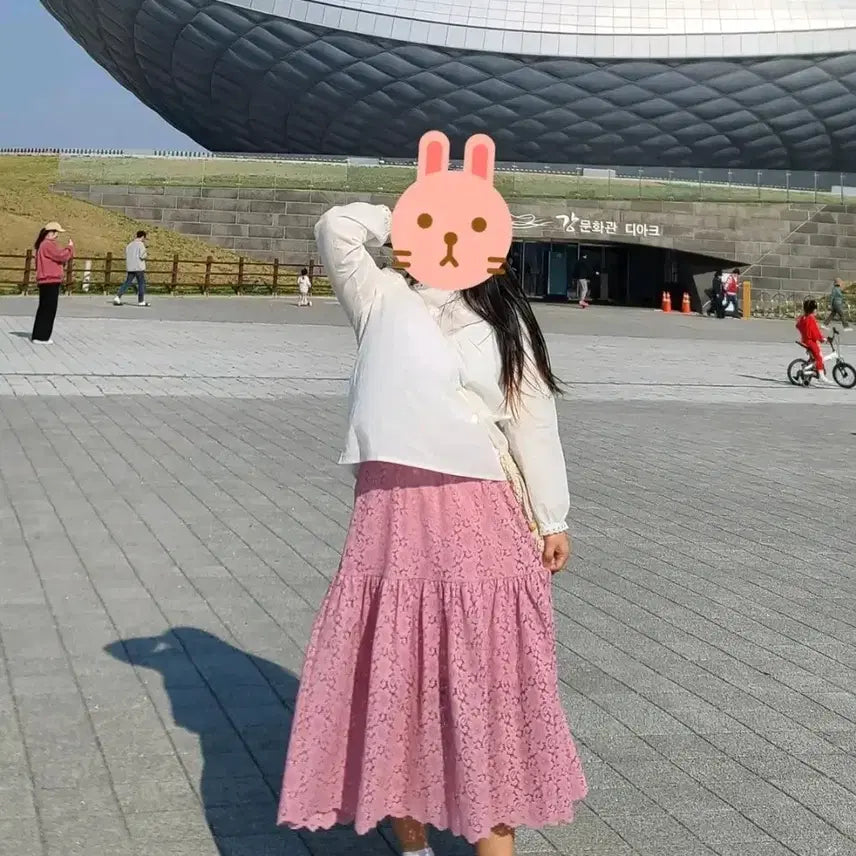 [BUNJANG] E-Land Pink Lace Long Skirt / 반값택포)핑크 레이스 롱스커트