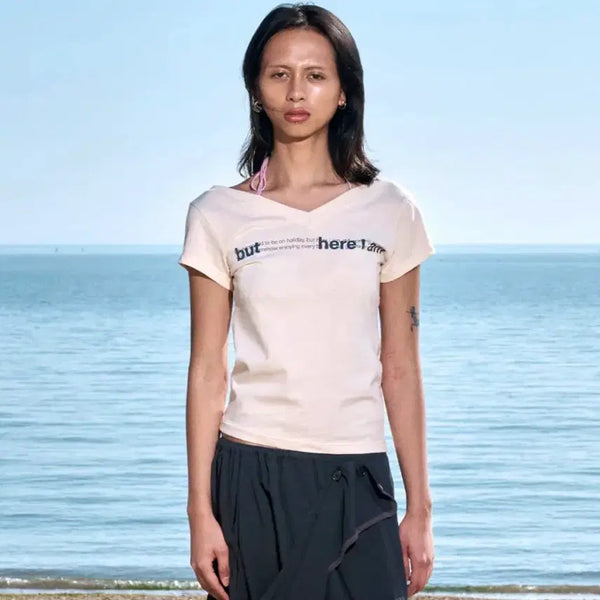 [BUNJANG] Odly Workshop Deep V-Neck T-Shirt / 오들리워크샵 딥 브이넥 티셔츠