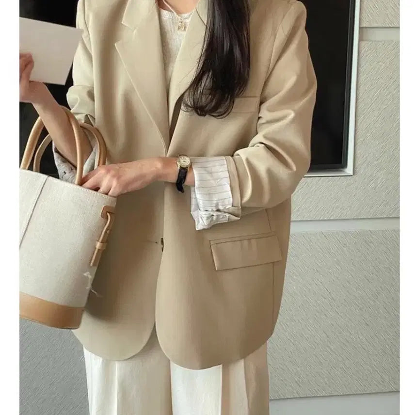 [BUNJANG] Loose Fit Spring/Fall Jacket (Black/Beige) / 예쁨시전 봄가을자켓 블랙+베이지 루즈핏자켓 프리사이즈
