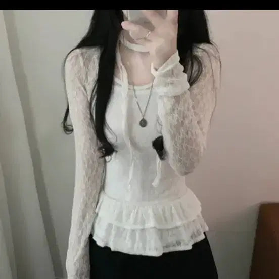 [BUNJANG] Modi Mood Lace Layered T-Shirt / 에이블리 모디무드 레이스 레이어드 티