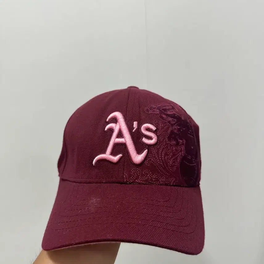 [BUNJANG] MLb Wire A's Ace Ball Cap Burgundy/Pink Embroidery / [만원빈티지 최저가]MLb 와이어 A's 에이스 볼캡 버건디 핑크 자수