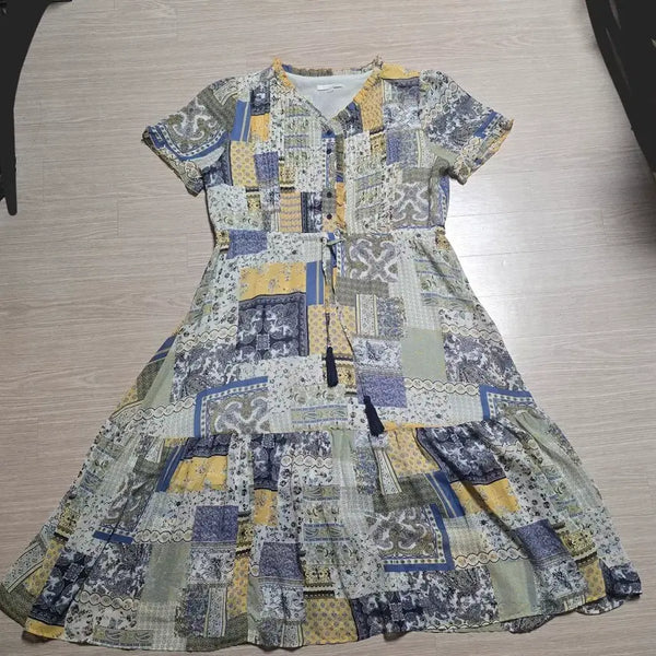 [BUNJANG] Plastic Island Patchwork Pattern Long Dress / 플라스틱 아일랜드 보헤미안 스타일 패치워크 패턴 롱 원피스 PLASTIC ISLAND