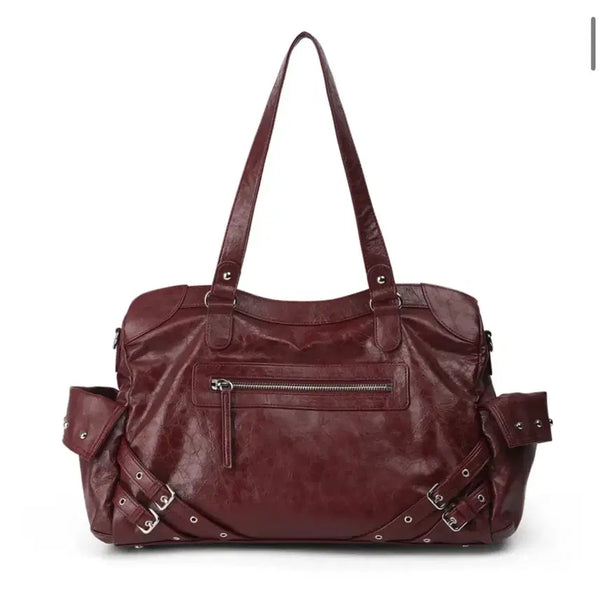 [BUNJANG] Dainit STUD POCKET BIG BAG in Burgundy / 다이닛 STUD POCKET BIG BAG IN BURGUNDY
