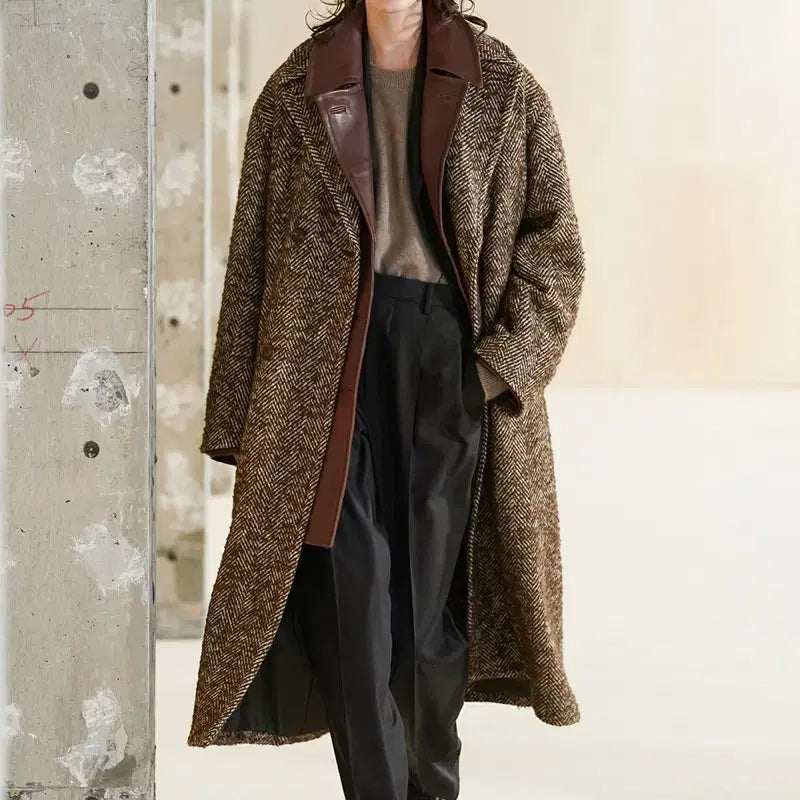 [BUNJANG] Auralee Wool Alpaca Herringbone Tweed Double Coat Brown Herringbone Size 0 / Auralee 오라리코트 울알파카 헤링본 더블 코트